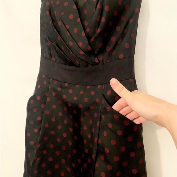 White House Black Market Strapless Elegant Black and Red Polka Dot Dress Size 2 - Picture 7 of 15